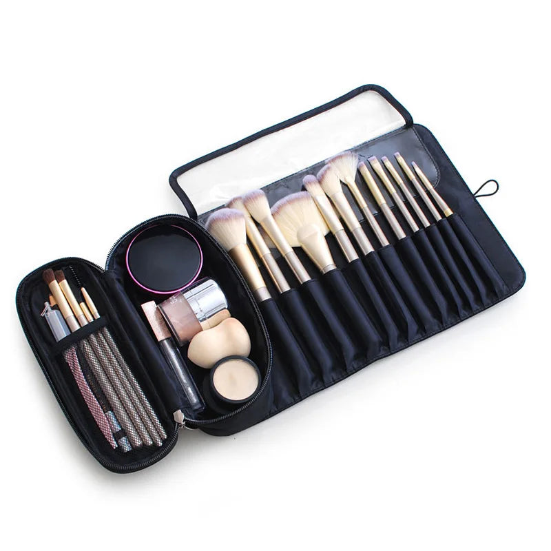 Portable Polyester Rolling Artist Storage Cosmetic for Toiletry Bag Foldable and Durable Makeup Brush Case with Zipper Closure