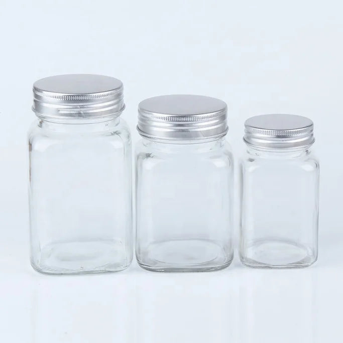 Square Glass Honey Jam Sauce Jars in Bulk 50ml 100ml 200ml 250ml 350ml 500ml 750ml Capacities with Screw Cap Sealing
