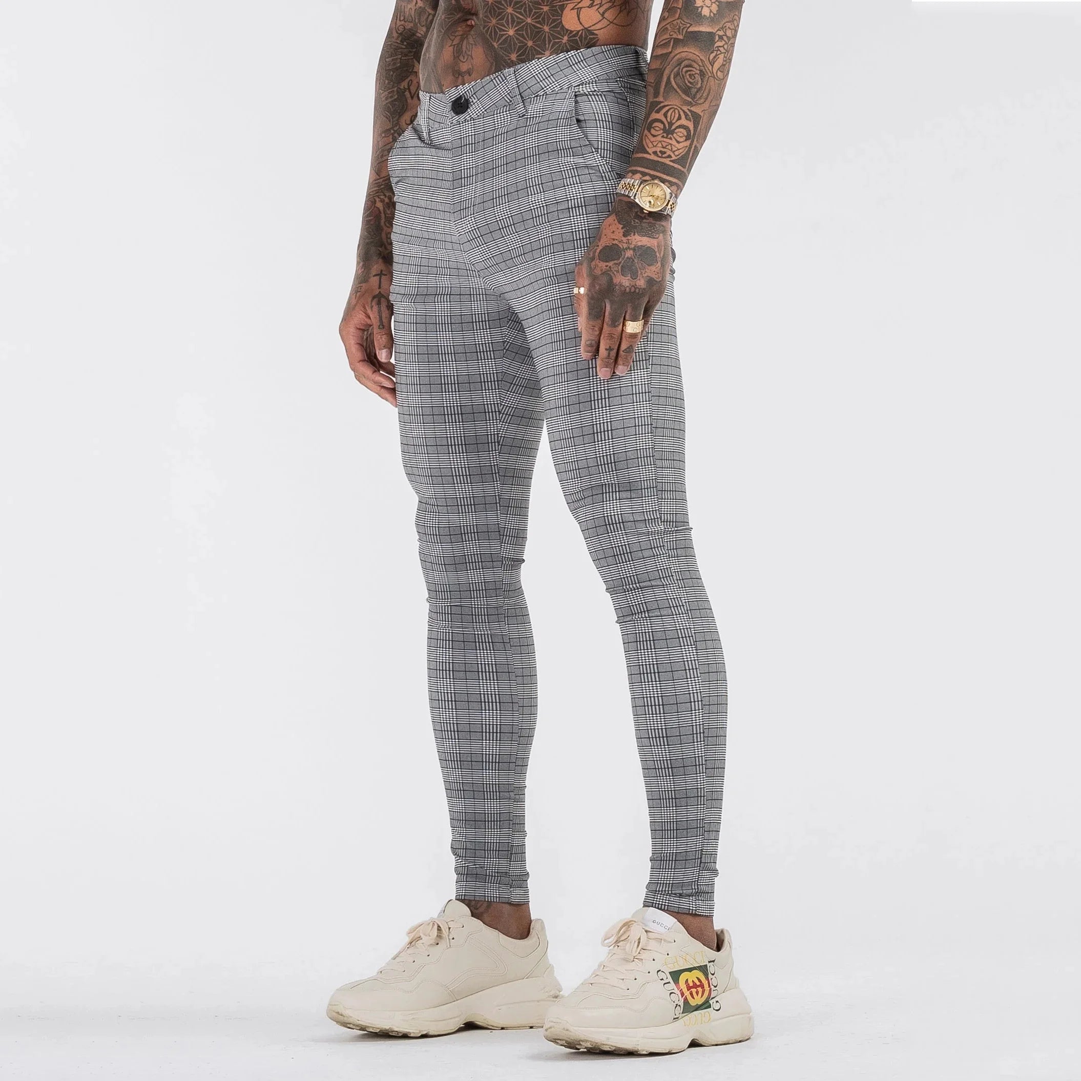 MCP012 Custom Wholesale Men's Skinny Chino Trousers Casual Polyester/Cotton Zipper Pockets Mid Waist Colored Plain Dyed Quick
