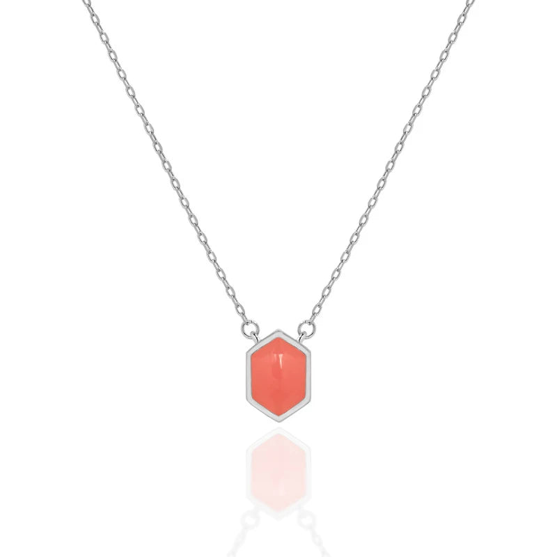 925 Sterling Silver Red Enamel Geometric Hexagon Fashion Necklaces & Pendants