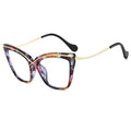 Popular Metal Eyebrow Flower Pattern Anti Blue Light Eyewear Large Frame Cat Eye Prescription Refractive Optical Glasses Frame