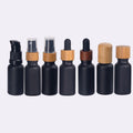 Matte Black Cosmetic Dropper Spray Roll on Essential Oil Bottle Eco-friendly 18mm Bamboo Wood Cap  Serum Glass Bottle