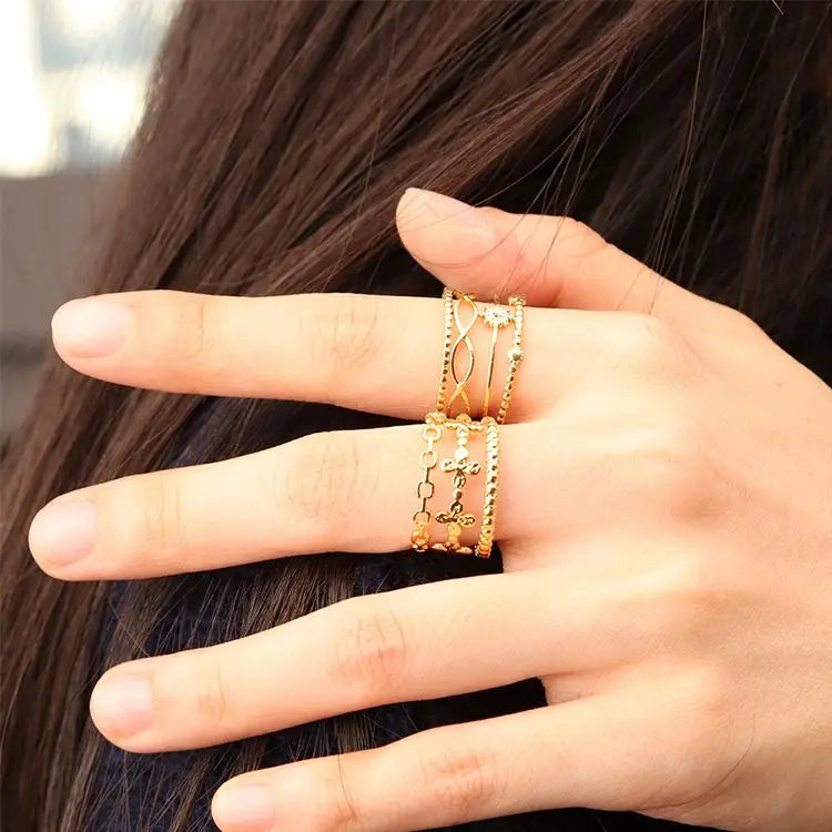 Chris April 316L Stainless Steel PVD Gold Plating Fourlayers Adjustable Infinity Ring