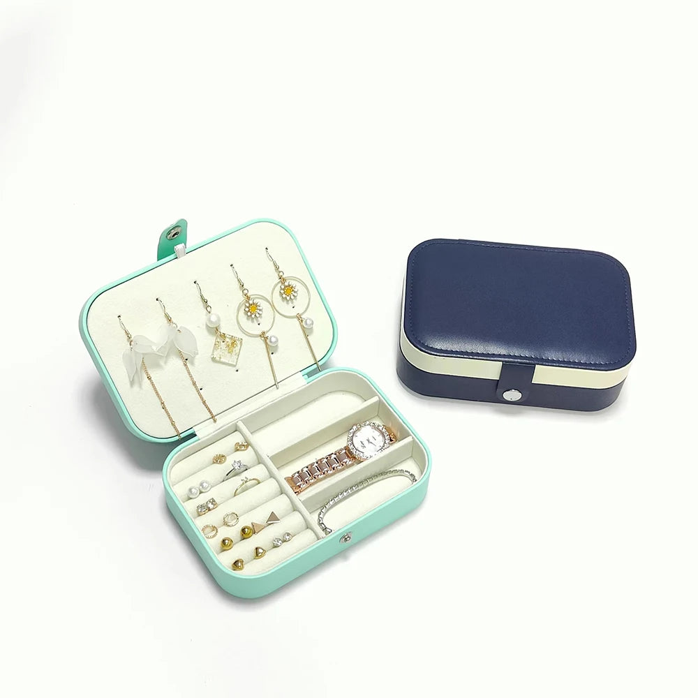 Travel Ring Necklace Pu Leather Box Velvet Small Zipper Bracelet Earring Storage Jewelry Organizer Case