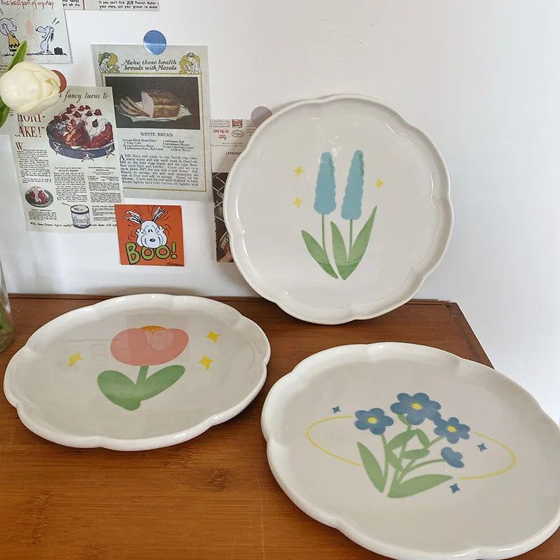 Solhui Irregular Nordic Ceramic Snack Dishes Hand Painted Turkish Plates Blue Flower Side Dish