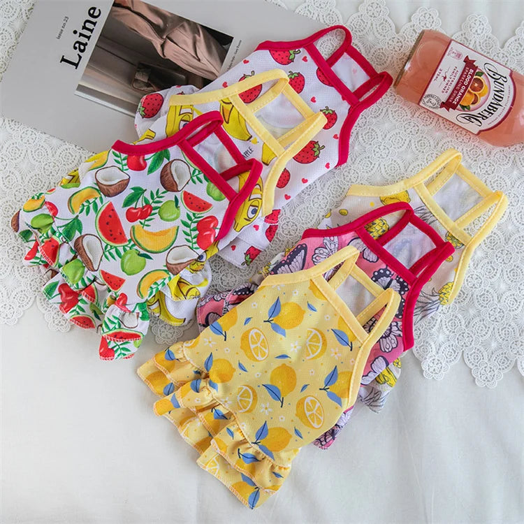 Manufacturer Spring Summer New Pet Cat Clothes Breathable Printed Sling Skirt Dog Dresses Shirt