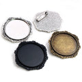30mm Inner Size Black and Antique Silver Plated and Bronze Colors Plated Brooch Pin Flower Style Cabochon Base Setting