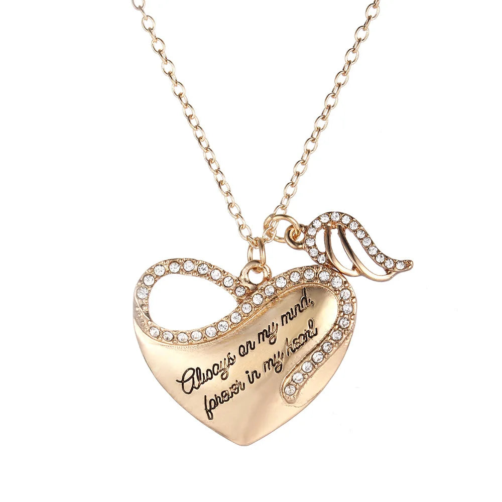 Wholesale Hot Trendy Custom Diamond Rhinestone Heart Necklace with Angel wings