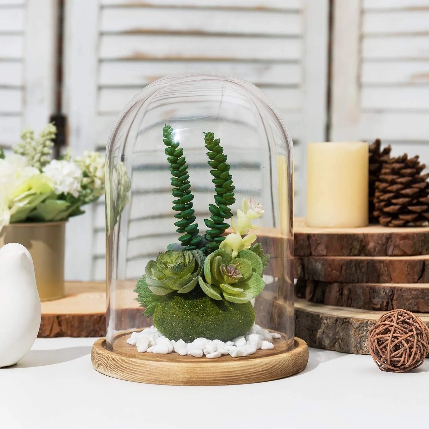 Handmade Clear Glass Cloche Bell Jar Candle Dome with Black White Base for Wedding Gift House Decoration