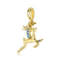 Jumping Golden Elk Pendant Blue CZ Moon Charm 925 Sterling Sliver Bead Fit Original Charms Bracelet Diy Jewelry Christmas Gift