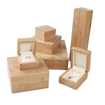Custom Bamboo Wooden Jewelry Box Matte Paint PU Leather Exterior Rectangle Hinge Luxury High Quality Packaging for Rings Bangles