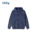 Retro 360g Men's Solid Casual Fleece Thickened Washed Distressed Oversized Vintage Boxy Hoodie Double-Ended Zipper Breathable for