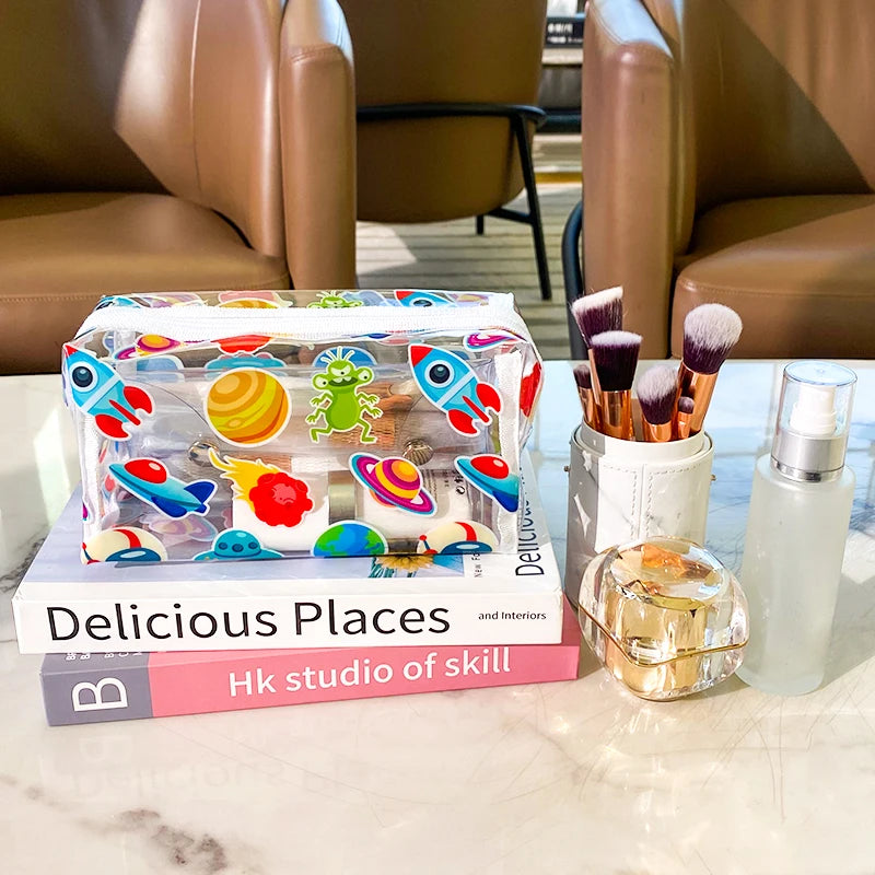 Multi-functional Large Capacity Astronomy Printed Patterned PVC Plastic Makeup Bag for Travel Daily Organizer