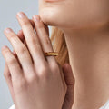EManco Chic Inclined Plane Band Princess Cut Stackable Eternity Band Women's 18K Gold Plated Stainless Steel Jewelry