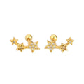 925 Sterling Silver Ladies Minimalist Cubic Zirconia Crystal Star Cartilage Helix Earrings Dainty Three Star Cz Stud Earring