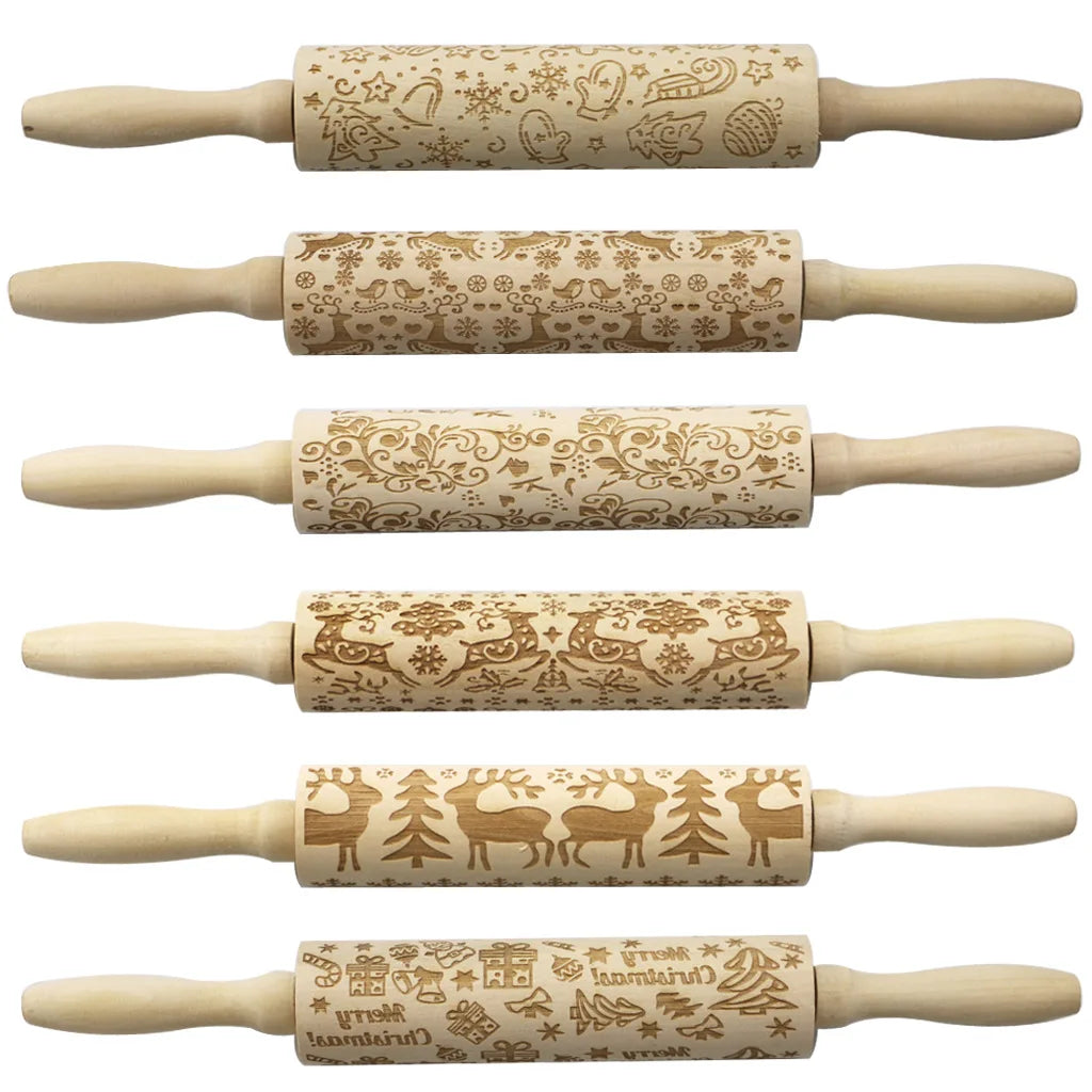 Wholesale Christmas Embossing Wooden Rolling Pin for Baking Cookies and Fondant Decoration Dropshipping