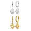 EH1143 Wholesale Jewelry Gold Plated Zircon Fatima Jewelry 925 Silver Sterling Fatima Hand Evil Eyes Dangle Earrings for Women