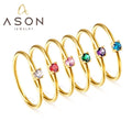 Ason New Design Stainless Steel Jewelry Pvd 18k Gold Plated Wedding Rings Colorful Zircon Stacking Rings for Girls Women