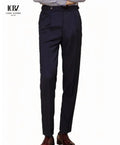 Men's High Waist Nine-Point Trousers Paris Buckle Library Dress with Wool Easy Care  Front Pleated Plus Size Suit Pants