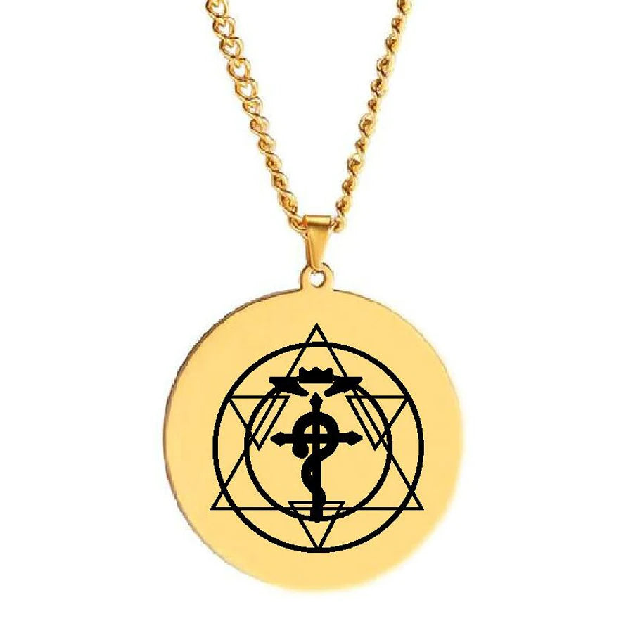 HLSS470 Fullmetal Alchemist Circle Occult Goetia Magic Amulet Talisman Laser Cut Stainless Steel Pendant Necklace