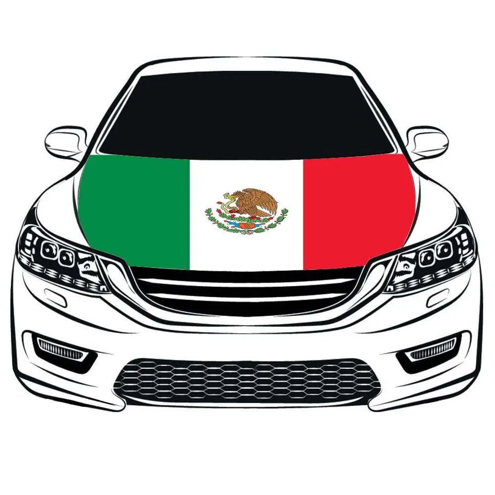 Promotional Patriotic Mexican Flag Car Cover Custom Mexico Banderas Hood Flag Sublimation Print  Mexican Car Hood Cover