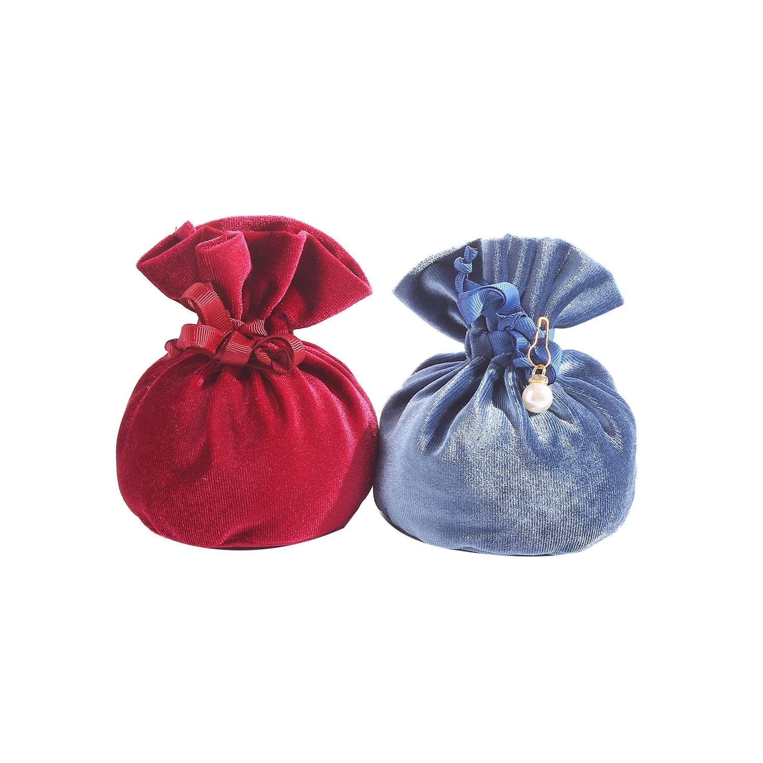 Charm 4x5" Plush Velvet Cloth Gift Pouches Jewelry Bags With Faux Pearl Wedding Favors Giveaways Velvet Bag Round Bottom