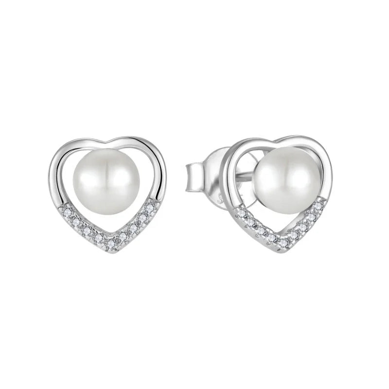 YILUN Lightweight Trendy Unique Design Freshwater Pearl 925 Sterling Silver Stud Heart Earrings Engagement Wedding Party Unisex