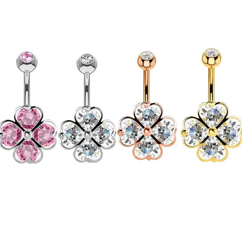 Fashion 14G Belly Button Rings 10mm Belly Bars Stainless Steel Navel Rings Belly Navel Piercing Body Jewelry Heart Flower Navel