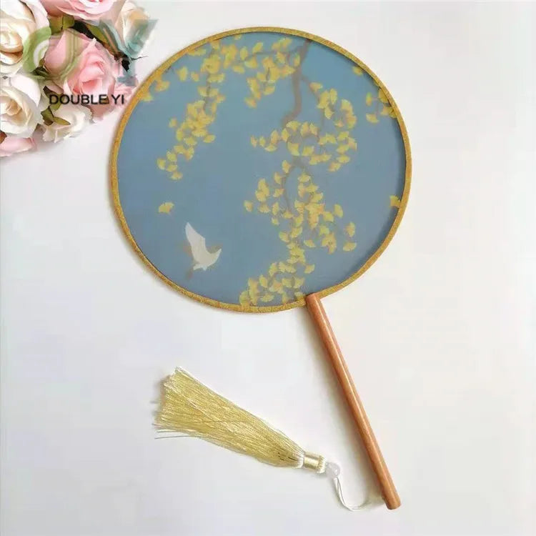 Custom Translucent Long Handle Ancient Style Group Fan With Tassel