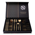 Wholesale Metal Silverware Kitchen 24pcs Tea Coffee Black Dessert Gold Flatware High End Luxury Royal Pointed Tail Stainless Ste