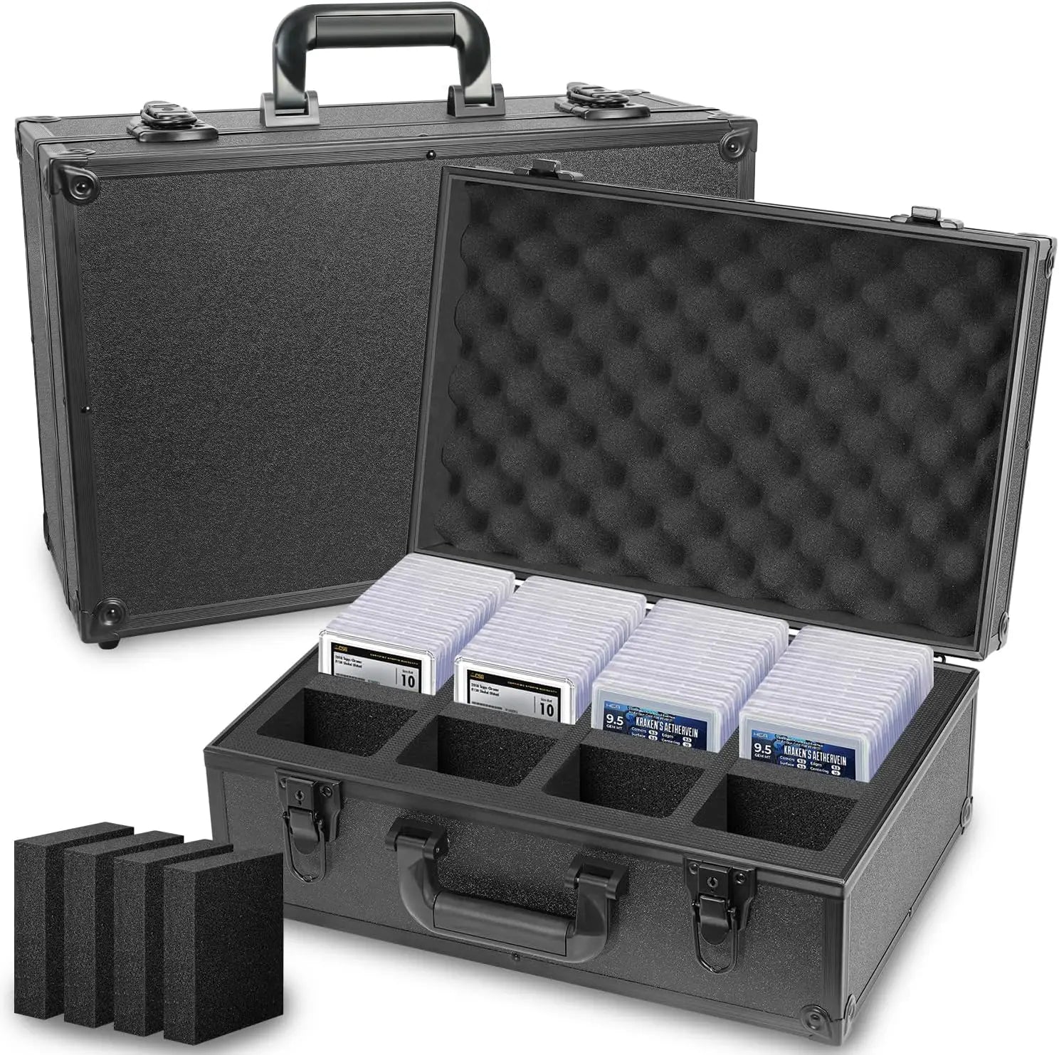 Portable and Durable 4-Row Graded Card Storage Box Sports Card Case with 4 Foam Inserts Simple Style Slab Case