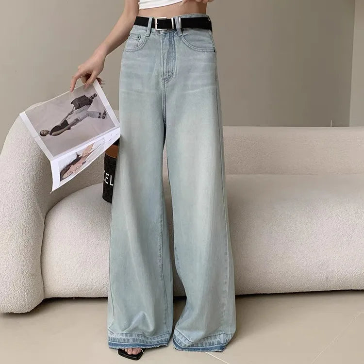 Boutique Wholesale 2026 Autumn New Fashion Retro Washed High Waist Loose Slim Straight Leg Women's Jeans