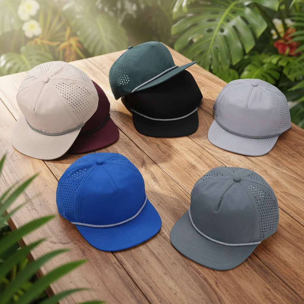Premium 5 Panel Baseball Cap Quick Dry Waterproof Laser Cut Vent Holes Adjustable Plastic Buckle Running Golf Sports Trucker