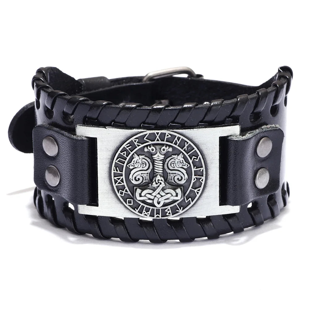 Hot Sale Viking Norse Mjolnir Nordic Leather Thor's Hammer Bracelet Amulet Celtic Pagan Jewelry of Talisman