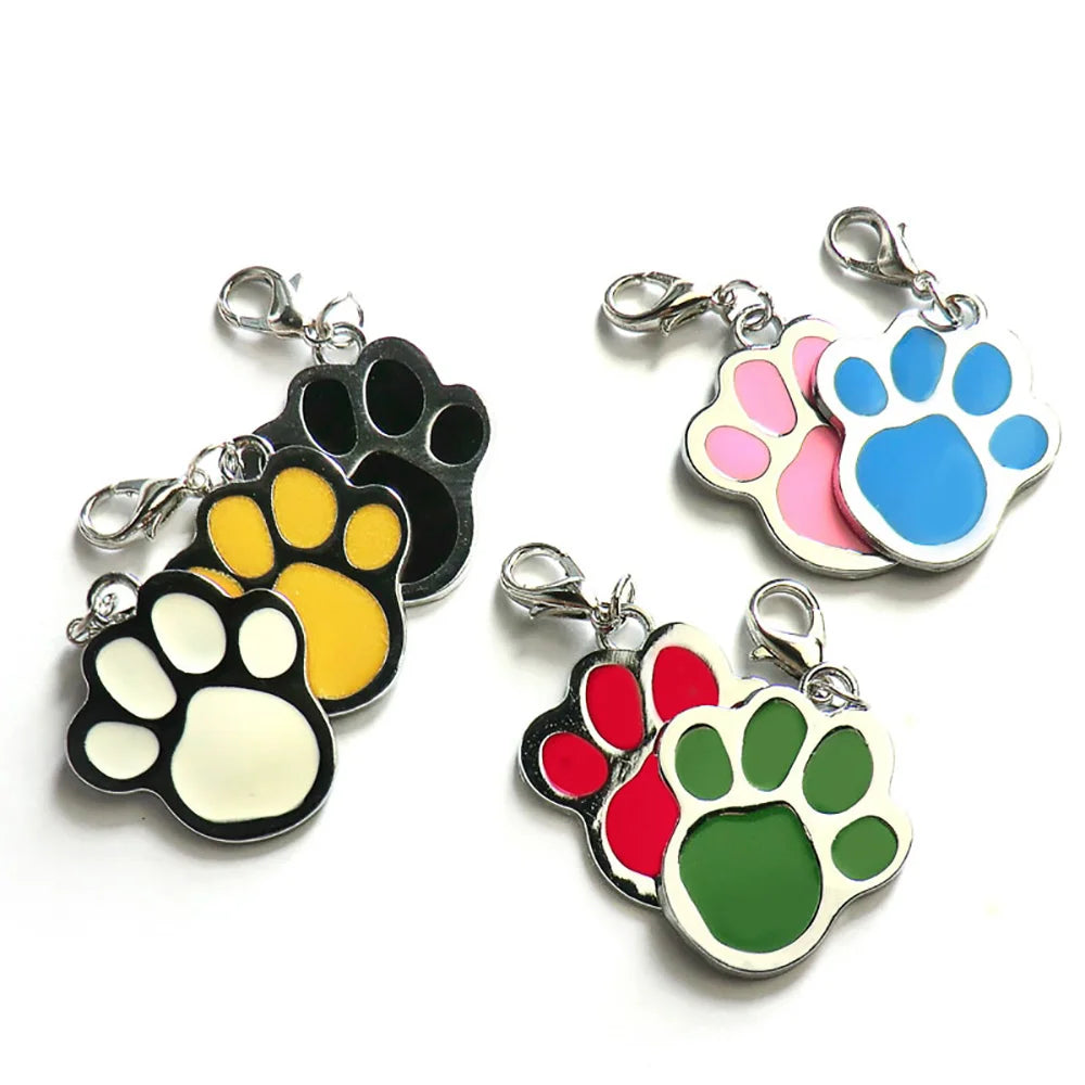 Paw Shape Custom Name Logo Embossed Enamel Pet ID Tag Colorful Zinc Alloy Brass Iron Silver Plating Metal Dog Tags With Epoxy