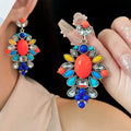 2024 Fashion Jewelry Medieval Vintage Earrings Colored Diamond Inlay Water Drop Earrings Retro Resin Colorful Pendant Earrings
