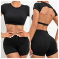 High   Crop Tops for Women T-shirts and Shorts  Women's Backless  Yoga Top and Shorts  Fitness Wear Backless  T-Shirt Sets