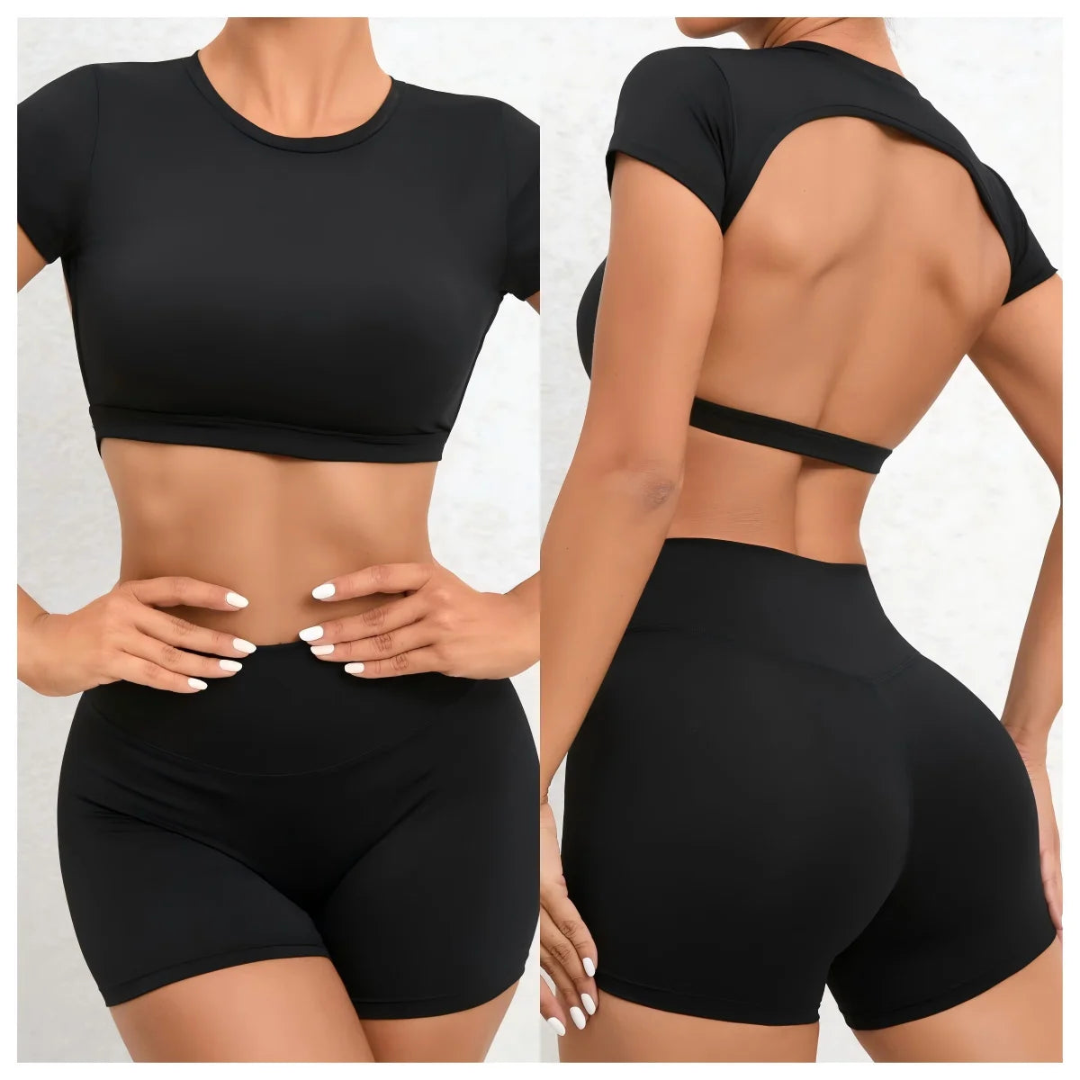 High   Crop Tops for Women T-shirts and Shorts  Women's Backless  Yoga Top and Shorts  Fitness Wear Backless  T-Shirt Sets