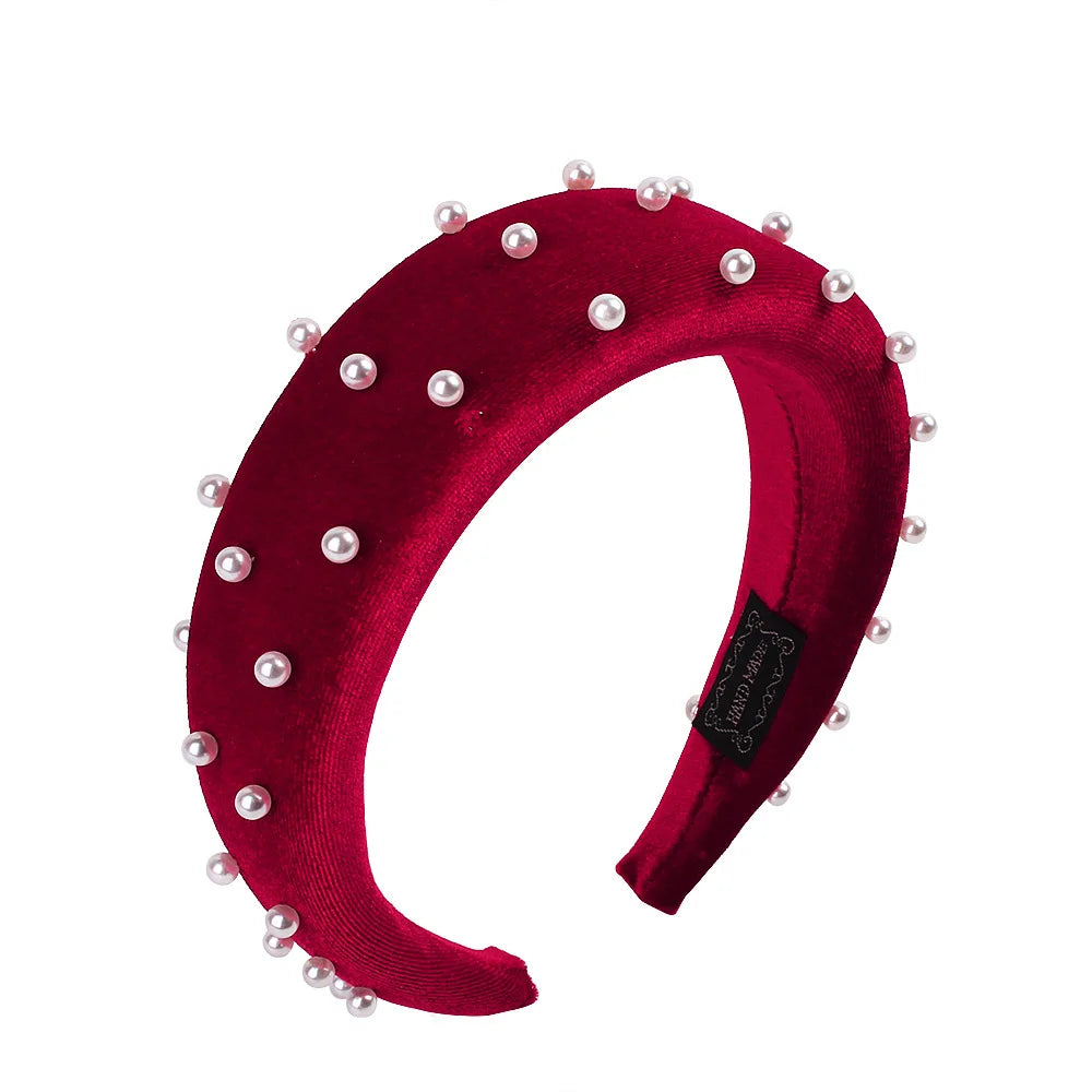 Hot Sale Velvet Wrapped Thick Sponge Pearl Hairband for Girls in 2020