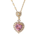 Stainless Steel pink Crystal Zircon Pendant Necklace Women's Sweet Diamond Titanium Steel Rhinestone Heart Jewelry Necklace