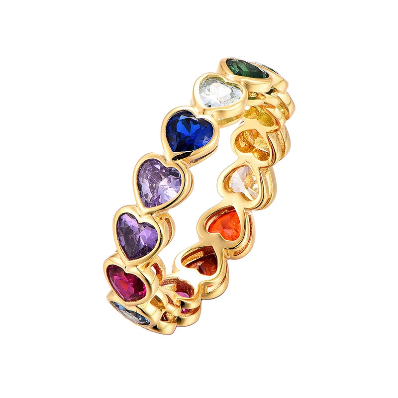 2026 Hot Style Red Colorful Cz Ring Women Dainty 925 Sterling Silver Rainbow Heart Ring