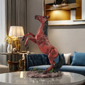 Hot Sale Dynamic Red-Brown Resin Horse Statue with Black Mane Rearing Pose on Grass Base Elegant Home Decor for Living Room