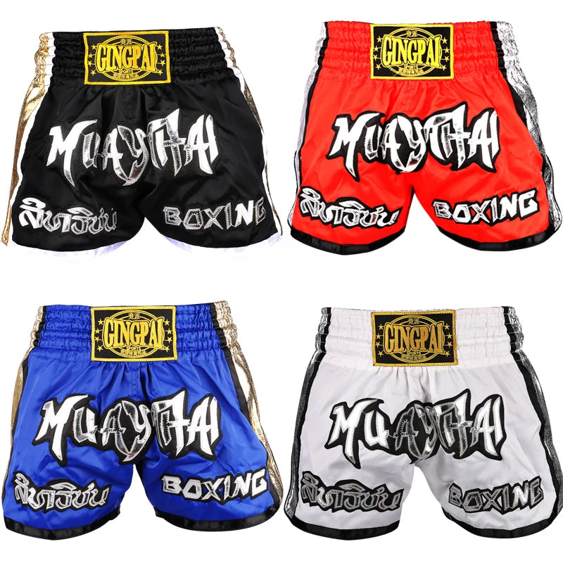 GINGPAI Unisex MMA Gym Clothing Set 100% Polyester Lightweight Quick Dry Colorful Satin Stretch Front Logo Muay Thai Cage Fight