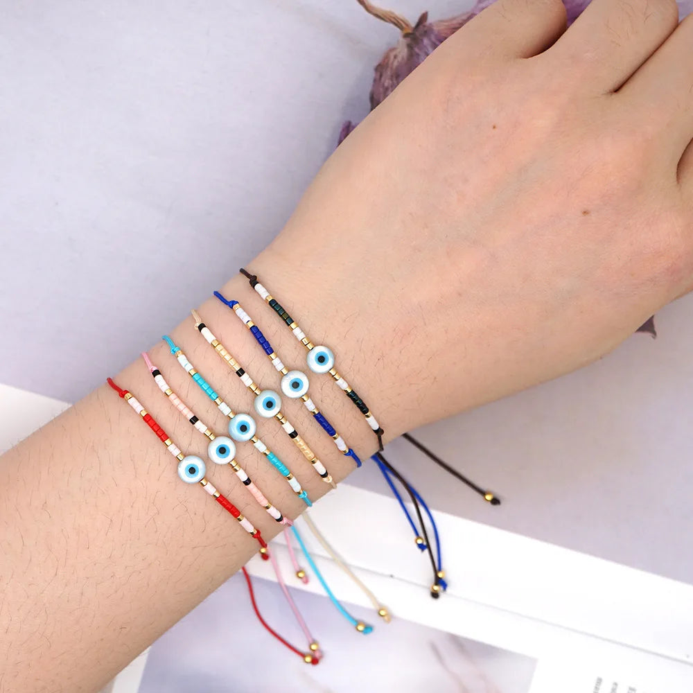 Shell Evil Eyes  Adjustable Hand Made Miyuki Woven Rope Beaded Friendship s
