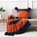 Y-Z Designer Casual Sofa Nordic Tassel Jacquard Cozy Woven Pom Pom Knitted Blanket Throw Set