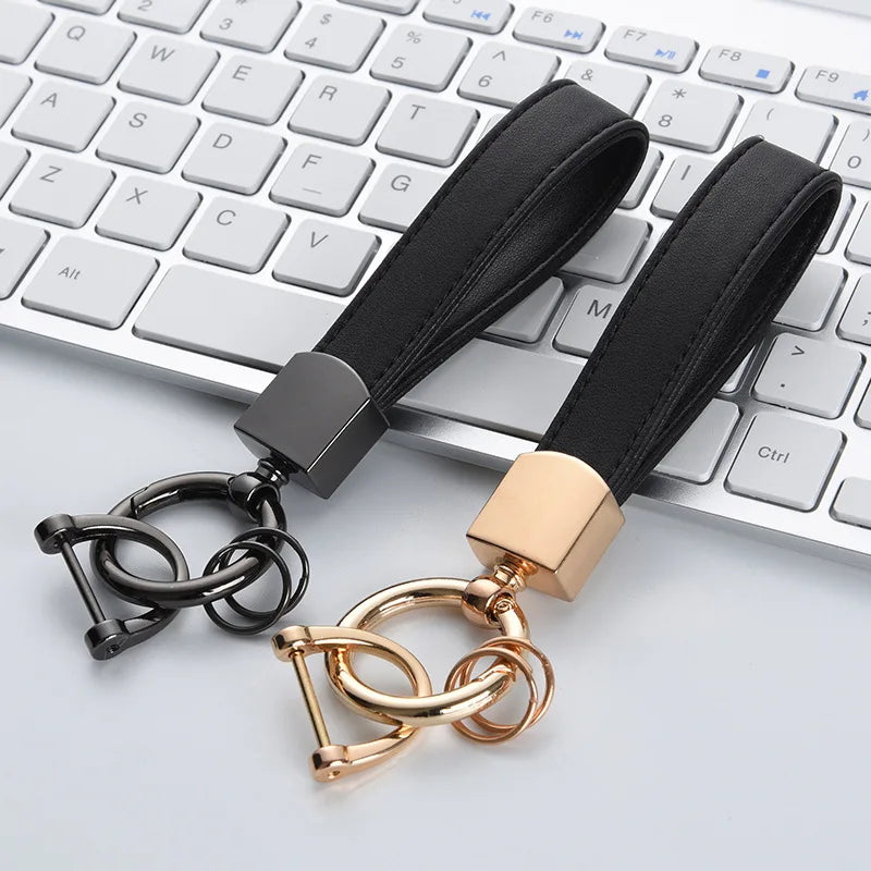Wholesale Handmade Custom Logo Leather Key Chains Luxury with Screw Shackle Silver Gold Key Ring D-Ring Car Leather Keychain