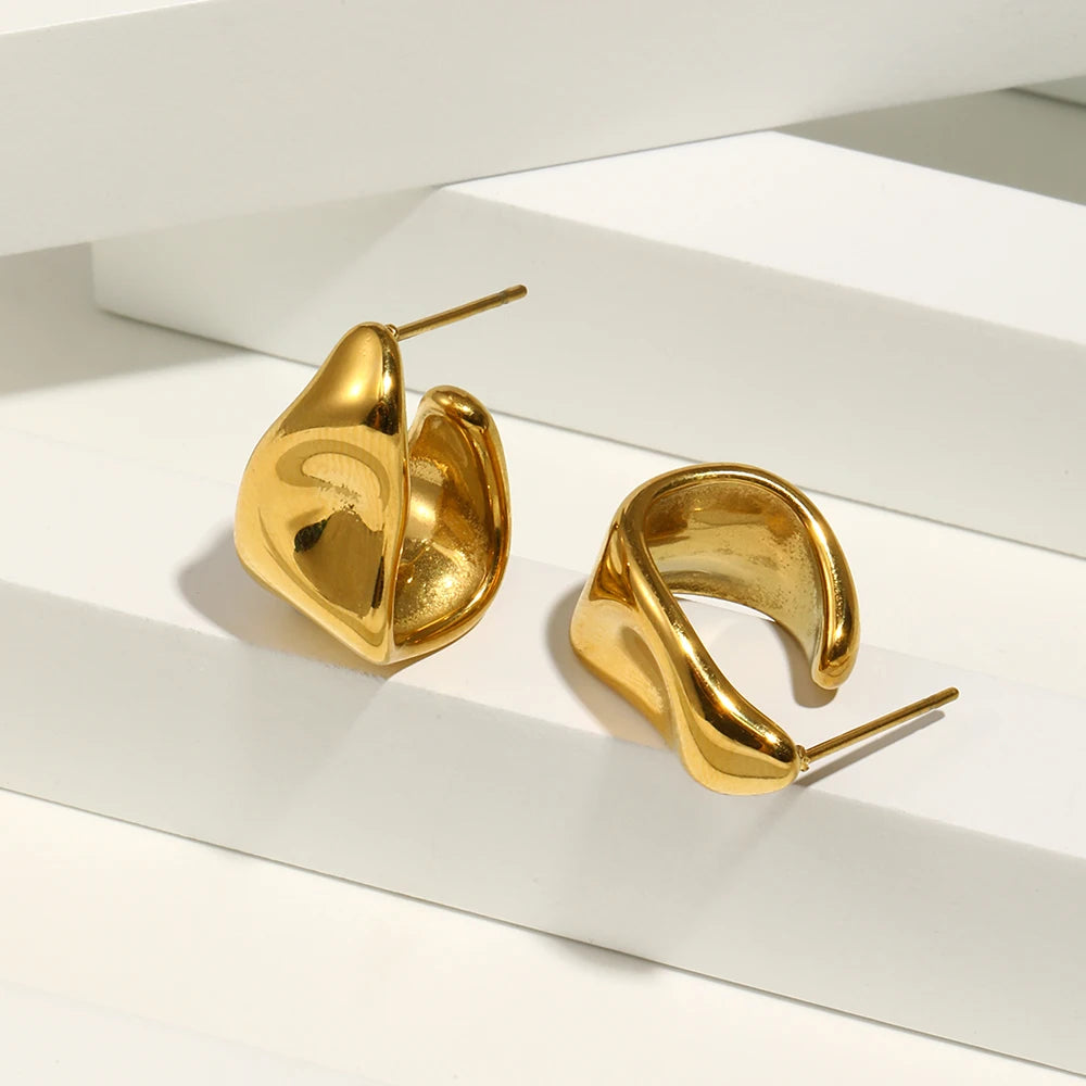Trending Irregular 18k Gold Plated Stainless Steel Hoop Earrings Tarnish Free Jewelry Boucles D'oreilles