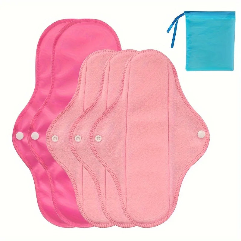 Babyshow Pink 6pcs Heavy Flow Women Panty Liners Reusable Washable Winged Breathable Super Absorbency Leak Guard Menstrual