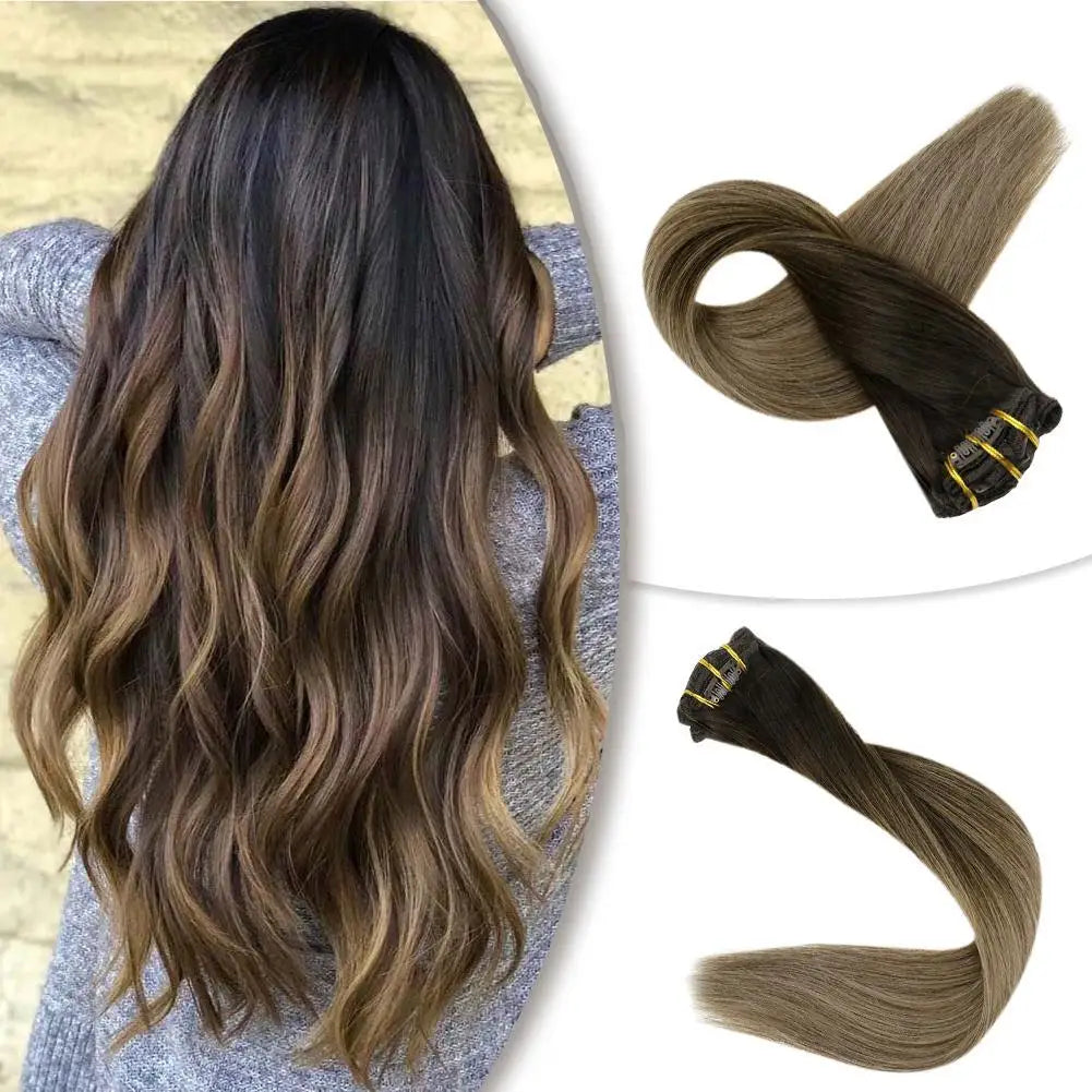 Hot Selling Double Draw Clip in Hair Extensions Remy Human Hair Ombre Hair Extensions