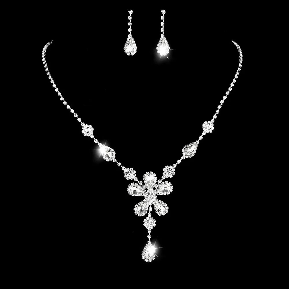 New Fancy Elegant Rhinestone Drop Crystal Two-piece Bridal Jewelry Set